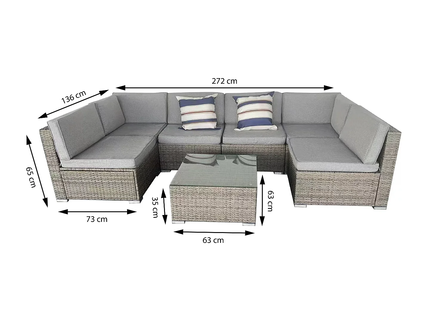 Set 6 posti di mobili da giardino componibili in resina intrecciata - grigio e grigio ALDABRA