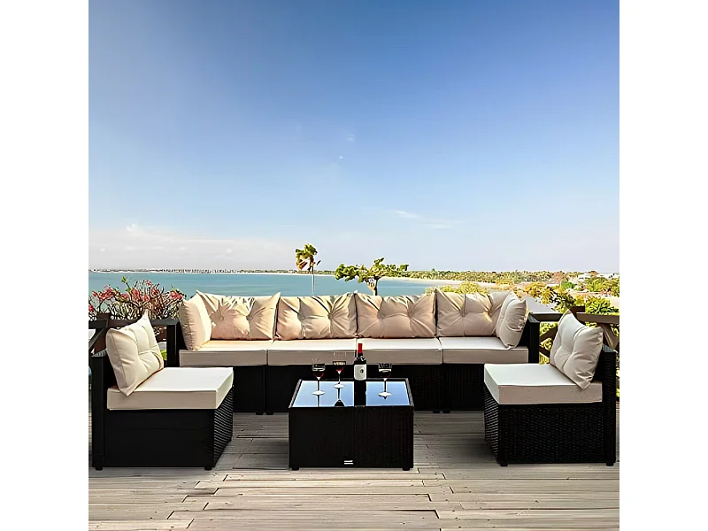 Salon de jardin modulable 6 places en résine tressée - noir NACULA
