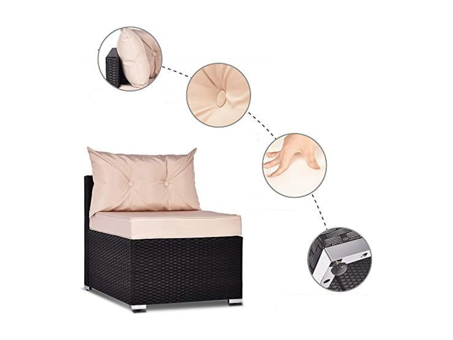 Modulaire Loungeset 5-Zits van Vlechtwerk NACULA Zwart met Beige Kussens