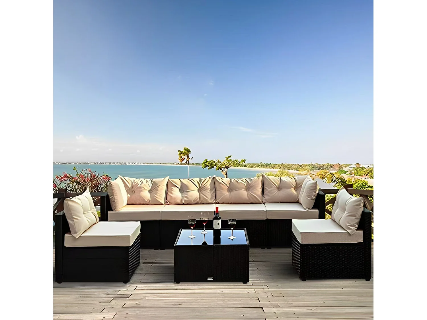 Salon de jardin modulable 6 places en résine tressée - noir NACULA