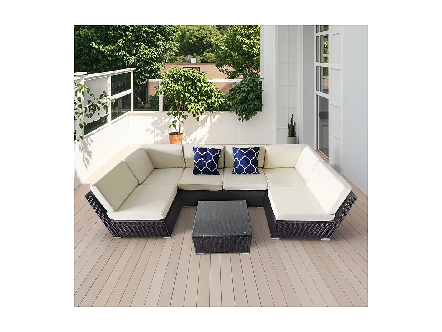 Set di mobili da giardino modulari a 6 posti in resina intrecciata - beige ALDABRA