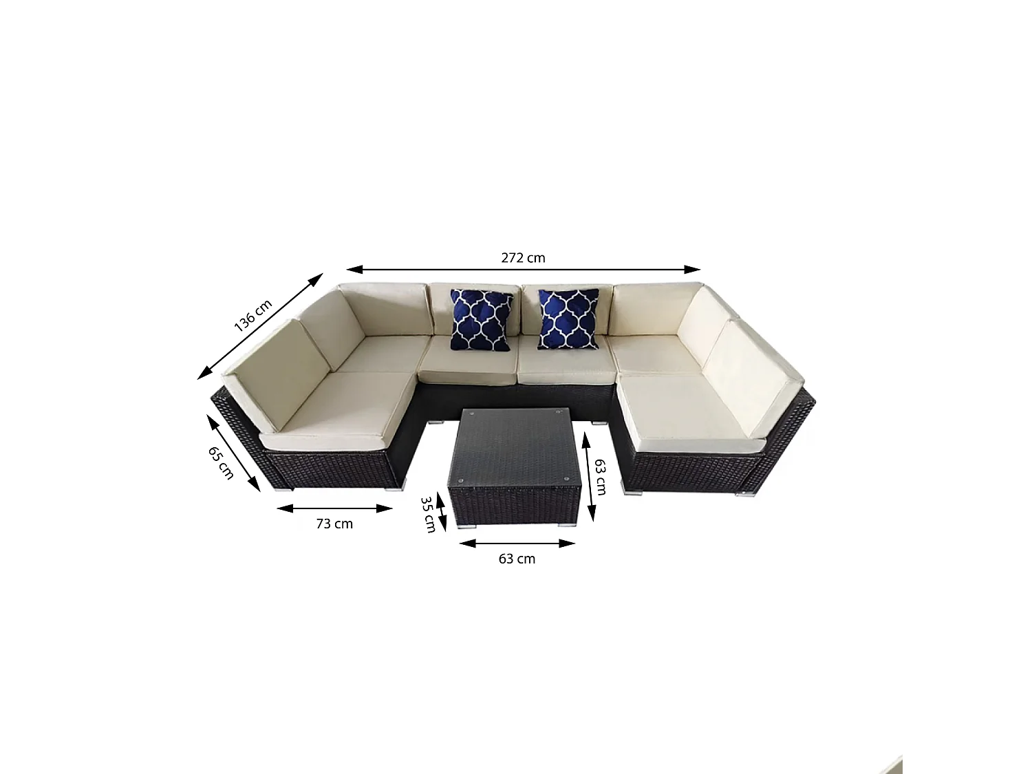 Set di mobili da giardino modulari a 6 posti in resina intrecciata - beige ALDABRA