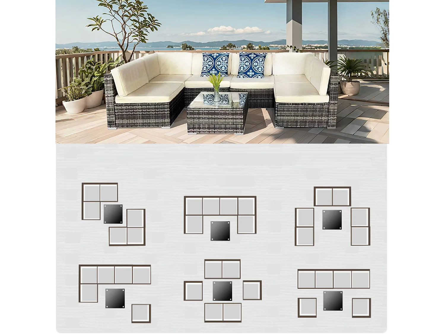 Set di mobili da giardino modulari a 6 posti in resina intrecciata - beige ALDABRA