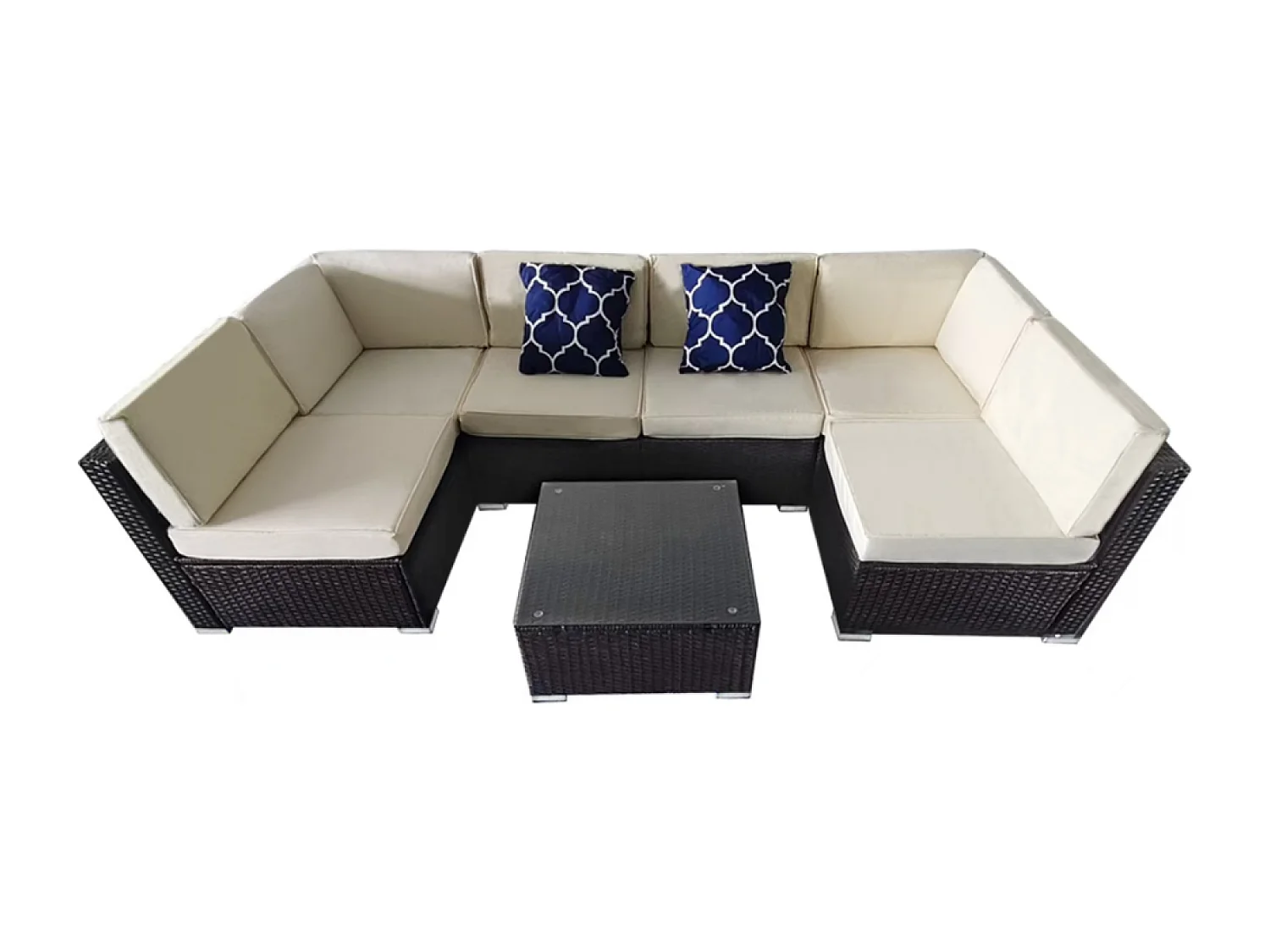 Modulares 6-Sitzer Gartenmöbel-Set aus Polyrattan - Schwarz und Beige