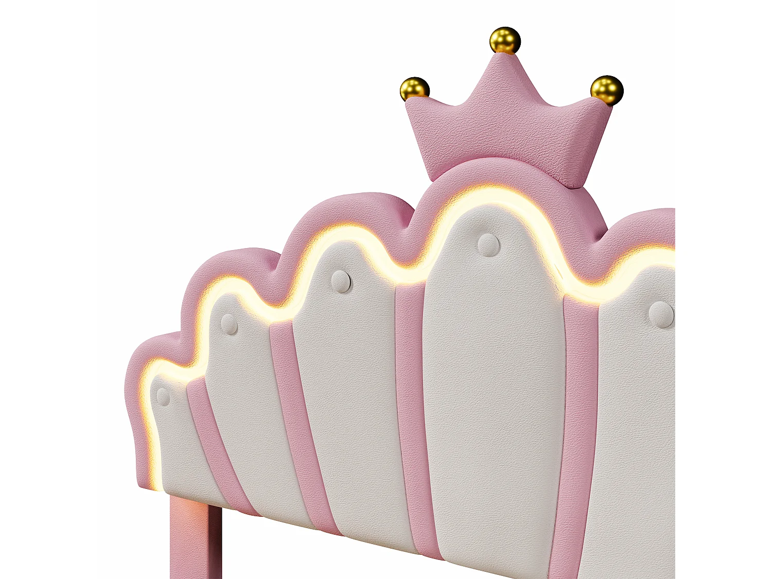 Lit enfant rembourré 140x200 cm - avec LED et 2 tiroirs - Rose