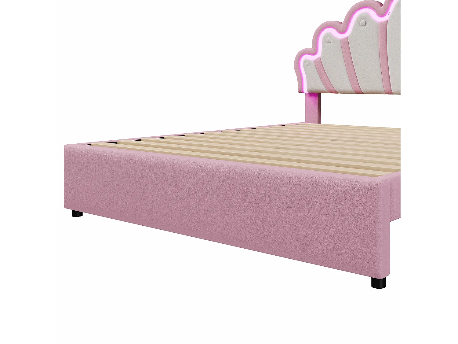 Gepolstertes Kinderbett 140x200 cm – mit LED und 2 Schubladen – Pink