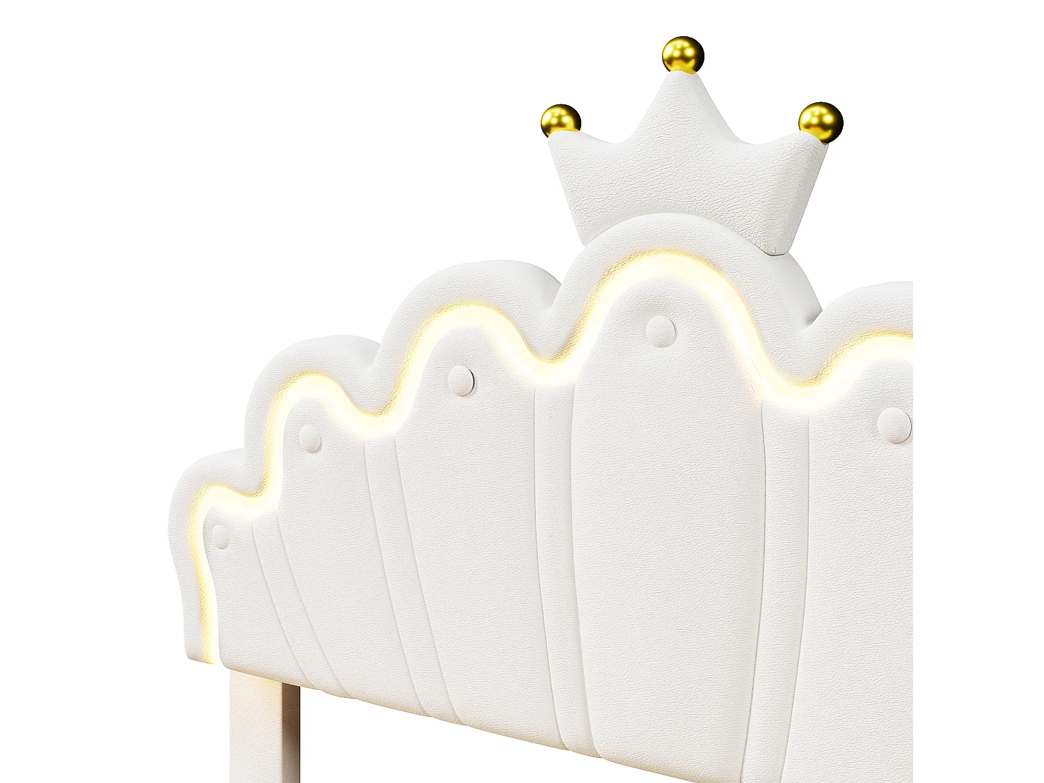 Lit enfant rembourré 140x200 cm - avec LED et 2 tiroirs - Blanc