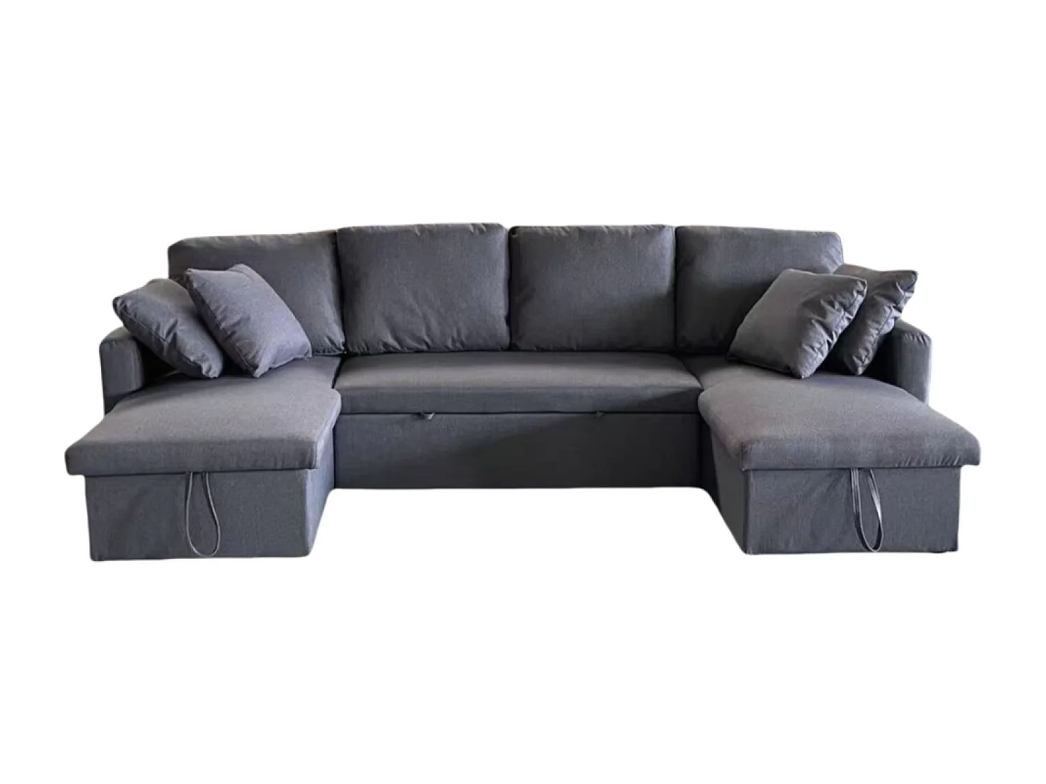 Canapé panoramique convertible avec coffre 4 places en tissu - gris foncé MAHÉ