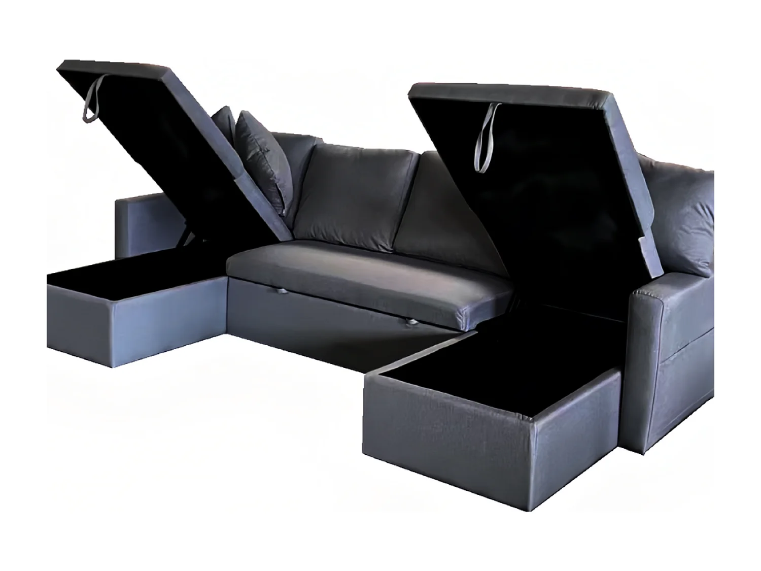 Sofá convertible panorámico 4 plazas con box en tejido MAHÉ - gris oscuro