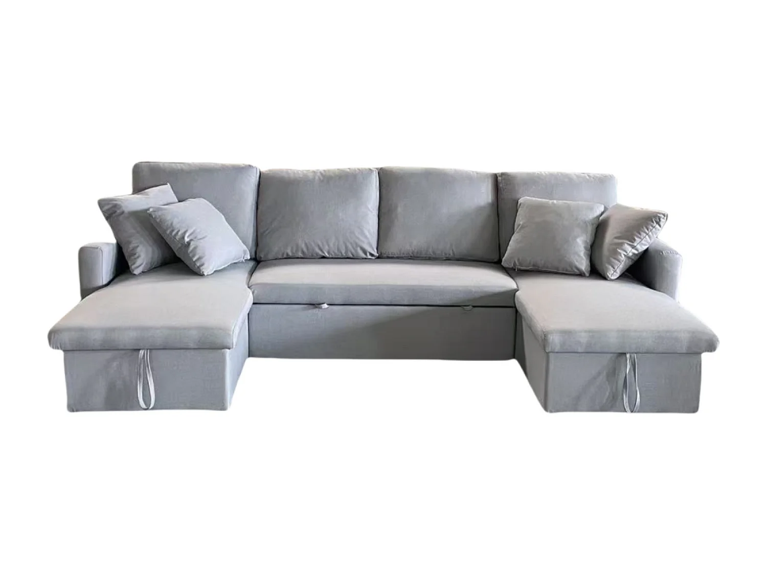 Sofá convertible panorámico 4 plazas en tejido con box MAHÉ - gris claro