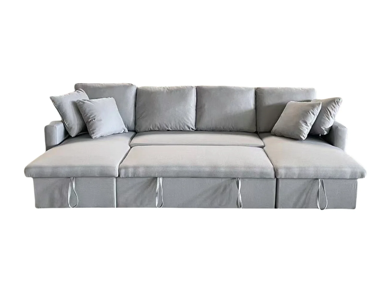 Sofá convertible panorámico 4 plazas en tejido con box MAHÉ - gris claro