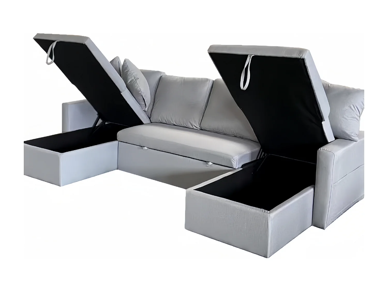 Sofá convertible panorámico 4 plazas en tejido con box MAHÉ - gris claro
