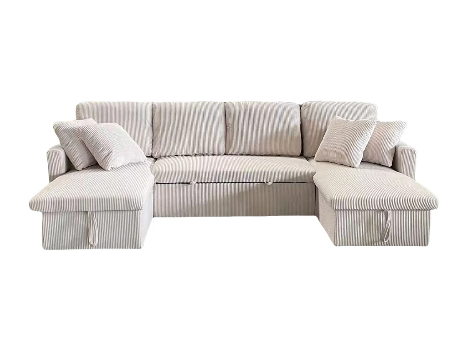 Canapé panoramique convertible 4 places en velours côtelé avec coffre - beige MAHÉ