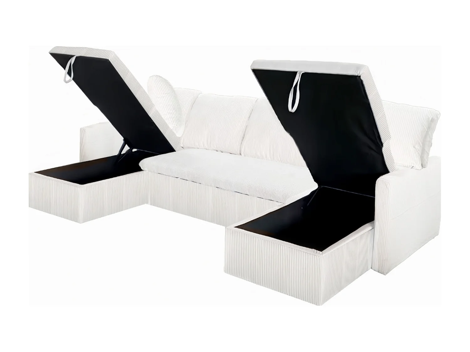 Canapé panoramique convertible 4 places en velours côtelé avec coffre - beige MAHÉ