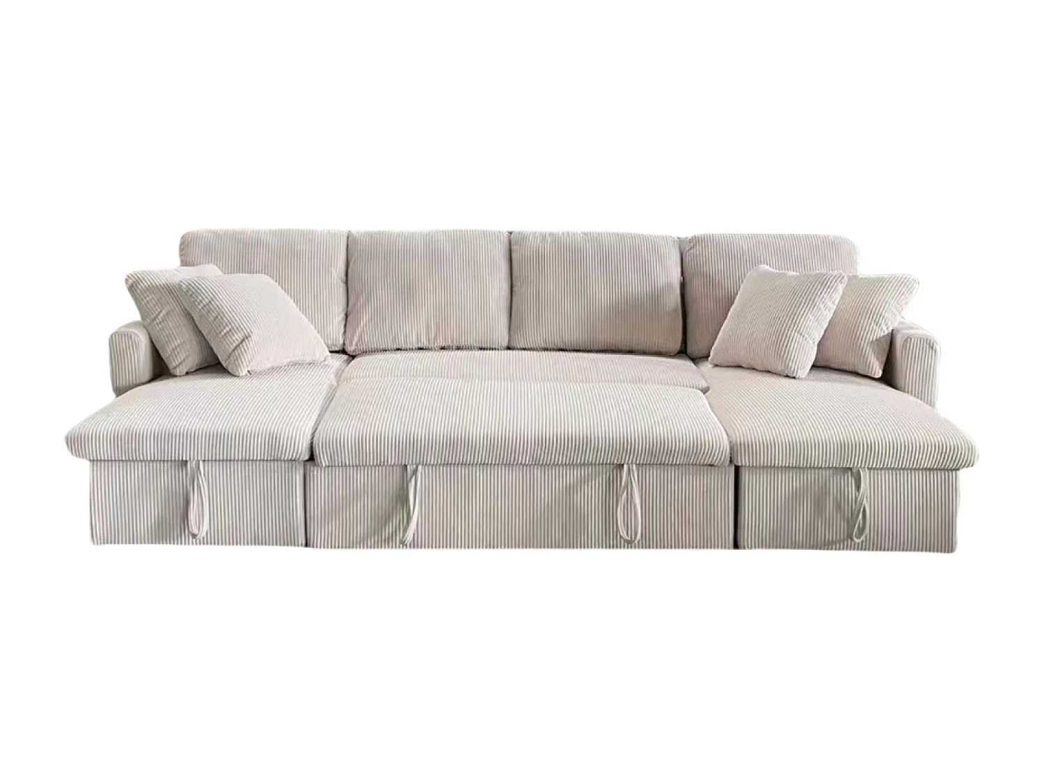 Panoramische omvormbare 4-zitsbank van geribbeld fluweel met opbergruimte MAHÉ - beige