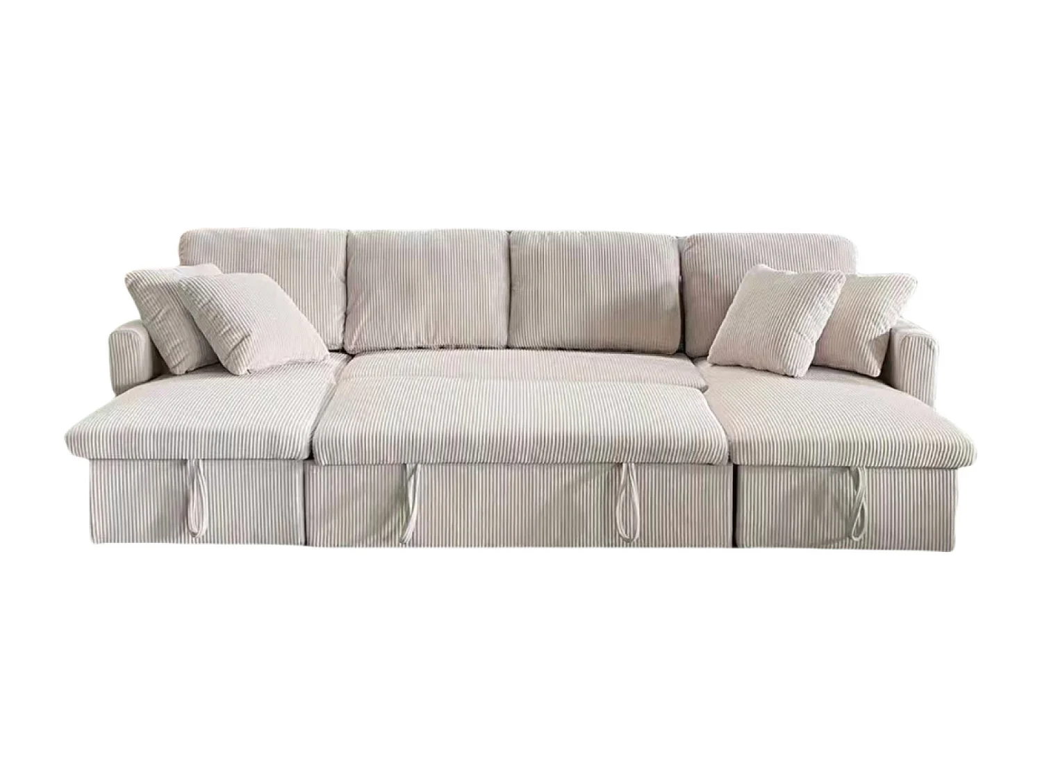 Panoramische omvormbare 4-zitsbank van geribbeld fluweel met opbergruimte MAHÉ - beige