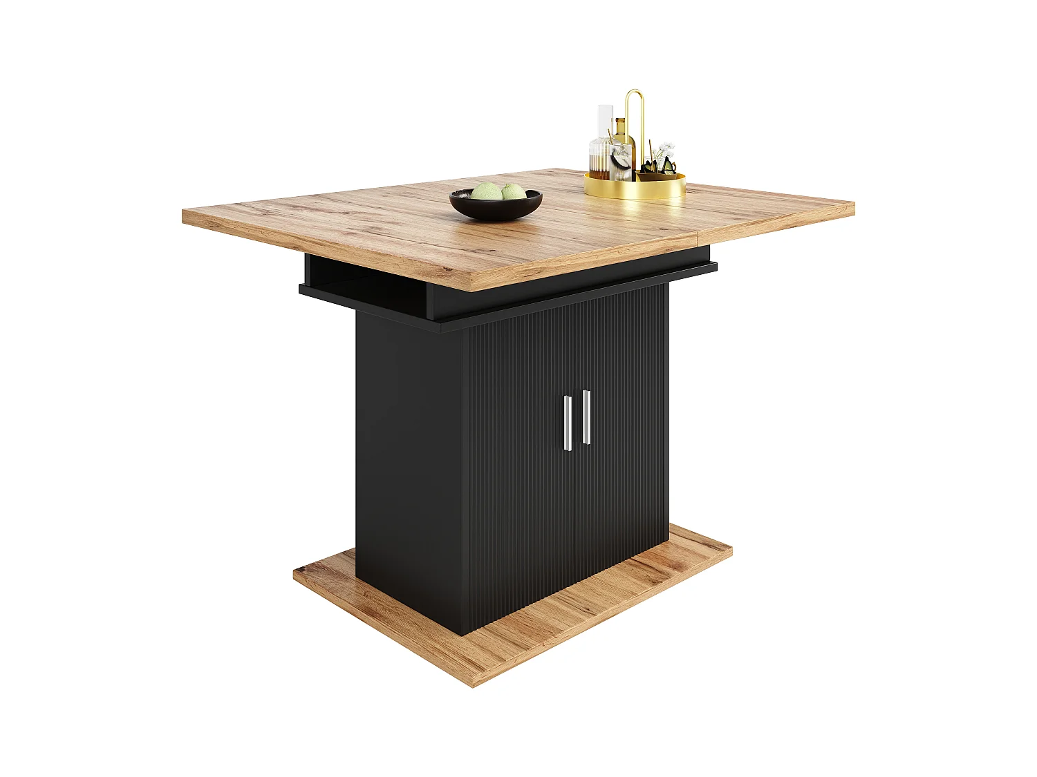 Table à manger escamotable 140x70 cm - en MDF - avec rangement - Noir & Naturel