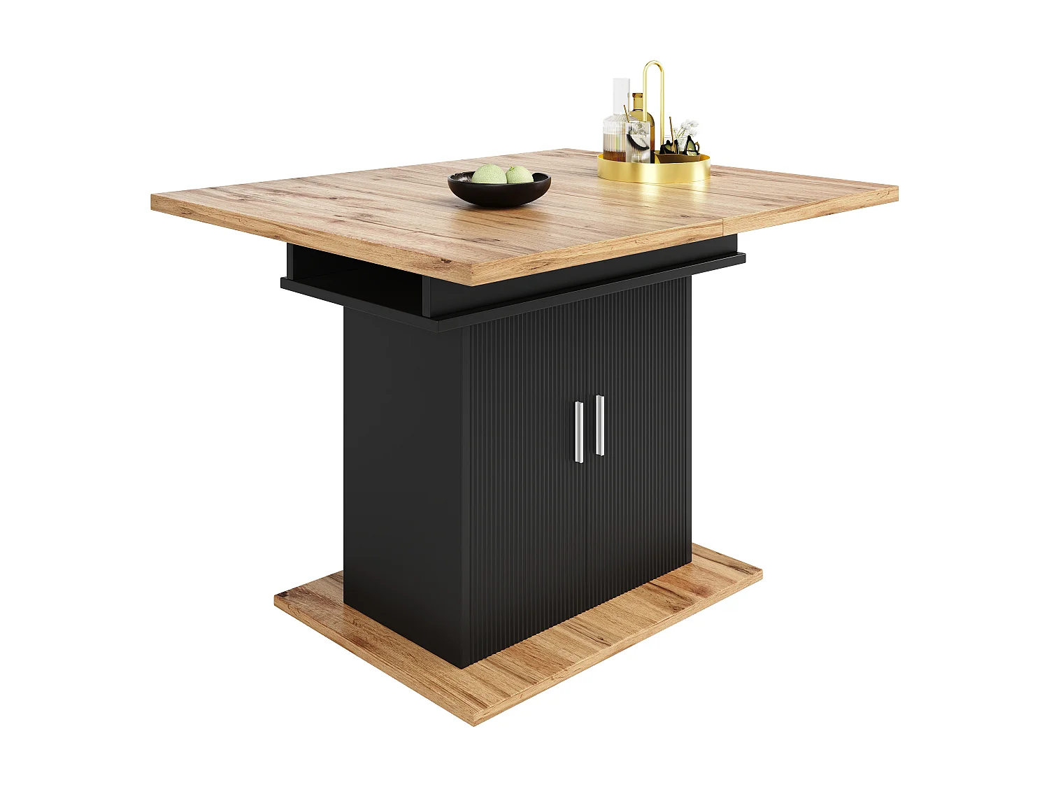 Table à manger escamotable 140x70 cm - en MDF - avec rangement - Noir & Naturel