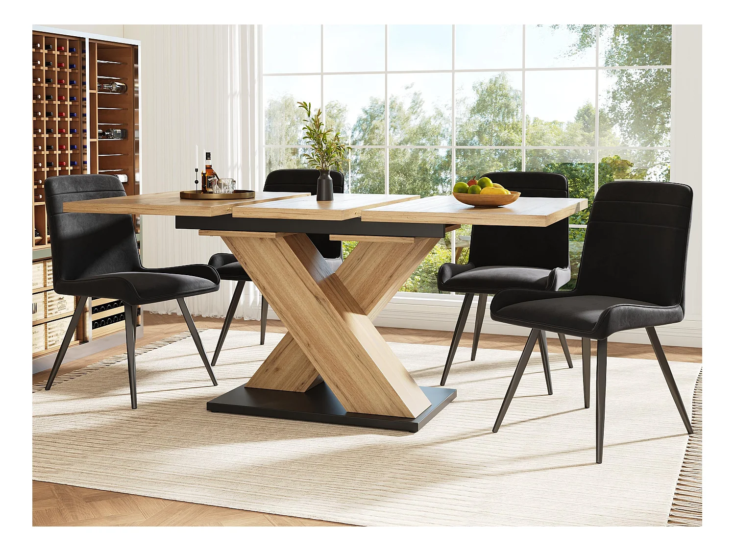 Table à manger escamotable 158,5 x 80 cm - 6 à 8 personnes - en MDF - Naturel