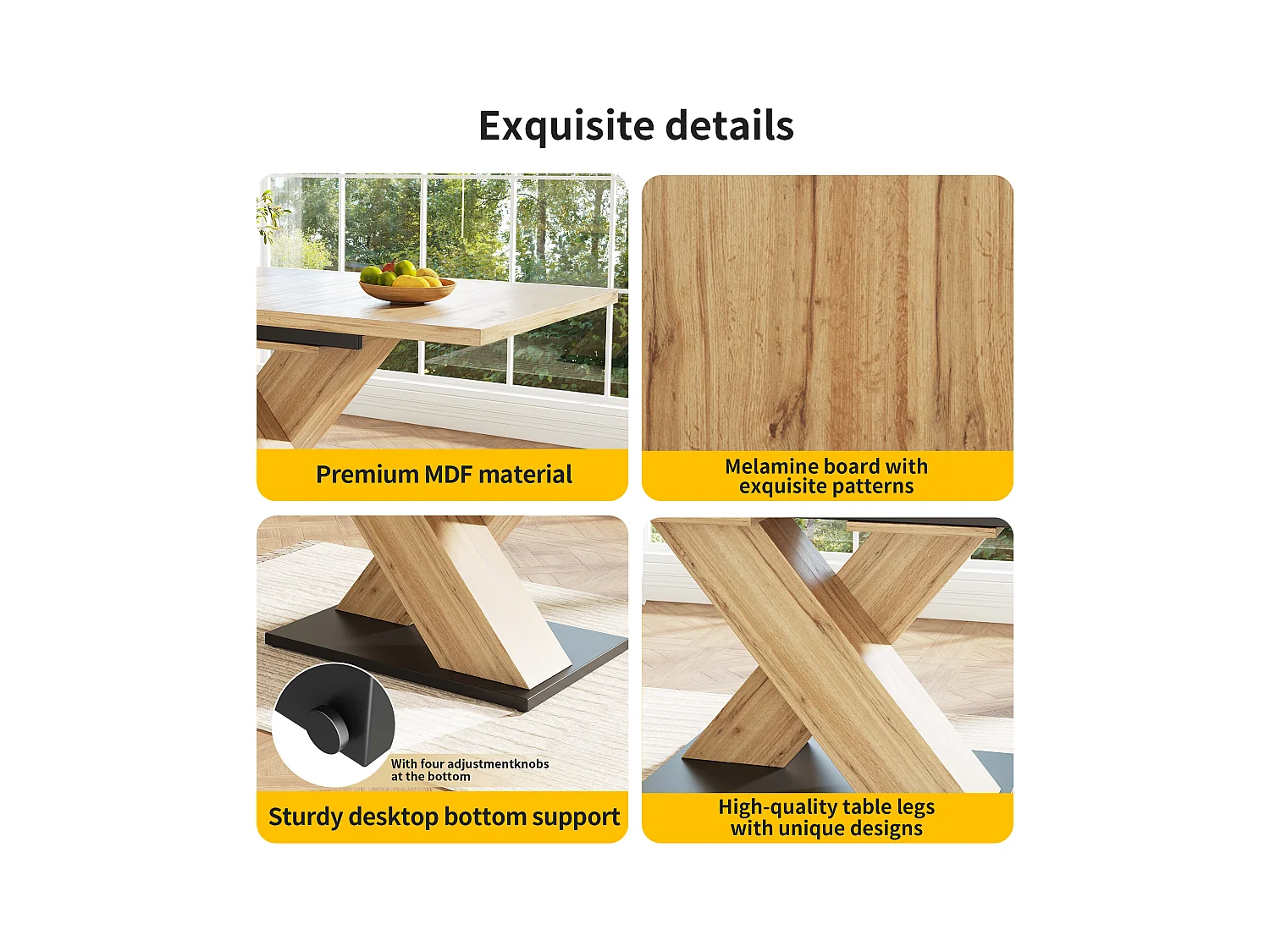 Table à manger escamotable 158,5 x 80 cm - 6 à 8 personnes - en MDF - Naturel