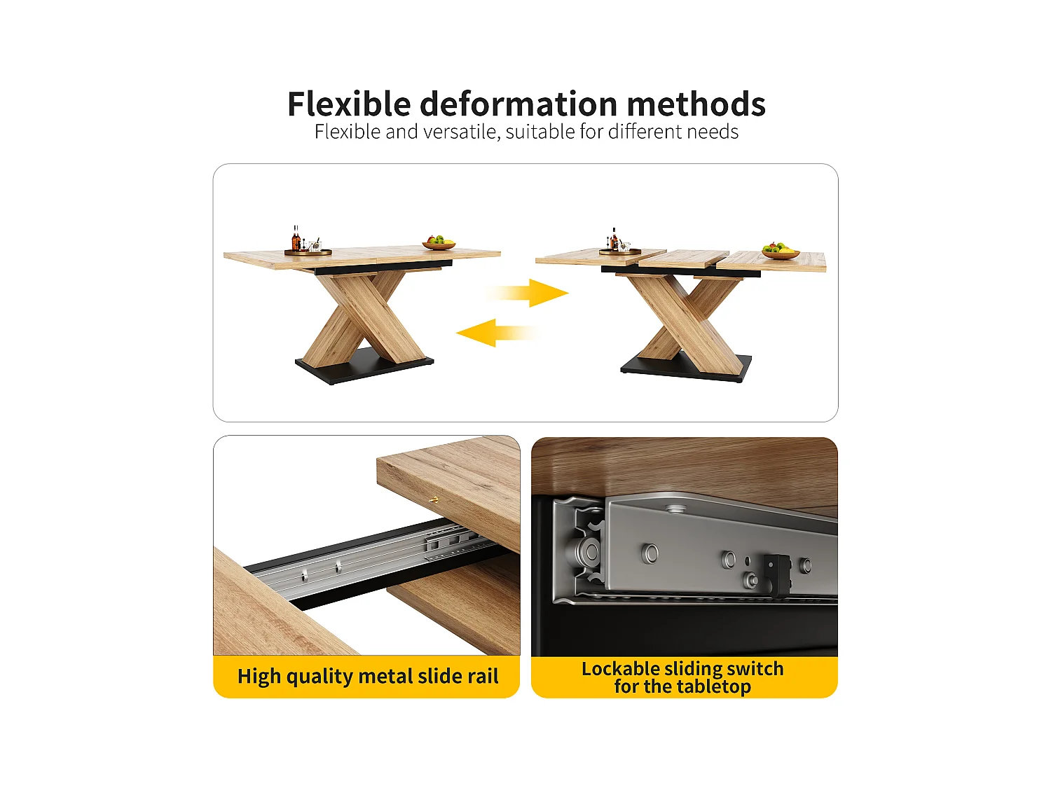 Table à manger escamotable 158,5 x 80 cm - 6 à 8 personnes - en MDF - Naturel