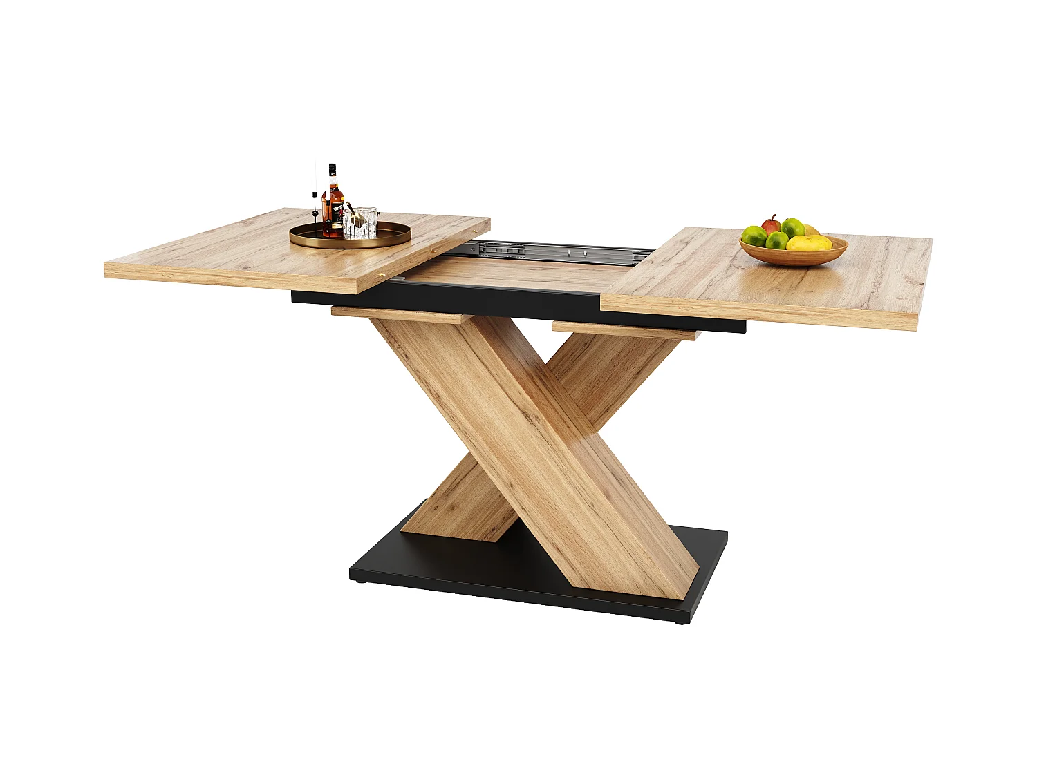 Table à manger escamotable 158,5 x 80 cm - 6 à 8 personnes - en MDF - Naturel