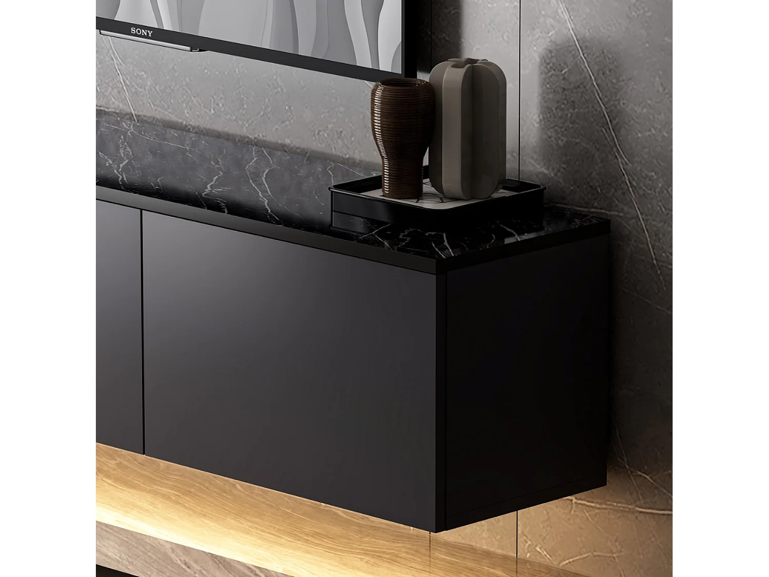 Meuble TV contemporain anthracite avec rangement 160 cm NAEL