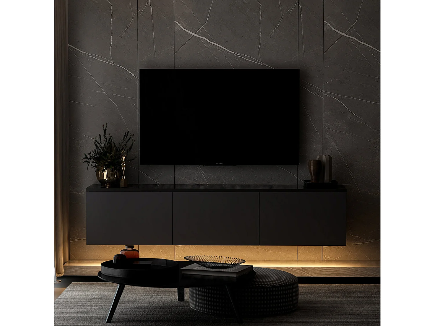 Meuble TV contemporain anthracite avec rangement 160 cm NAEL