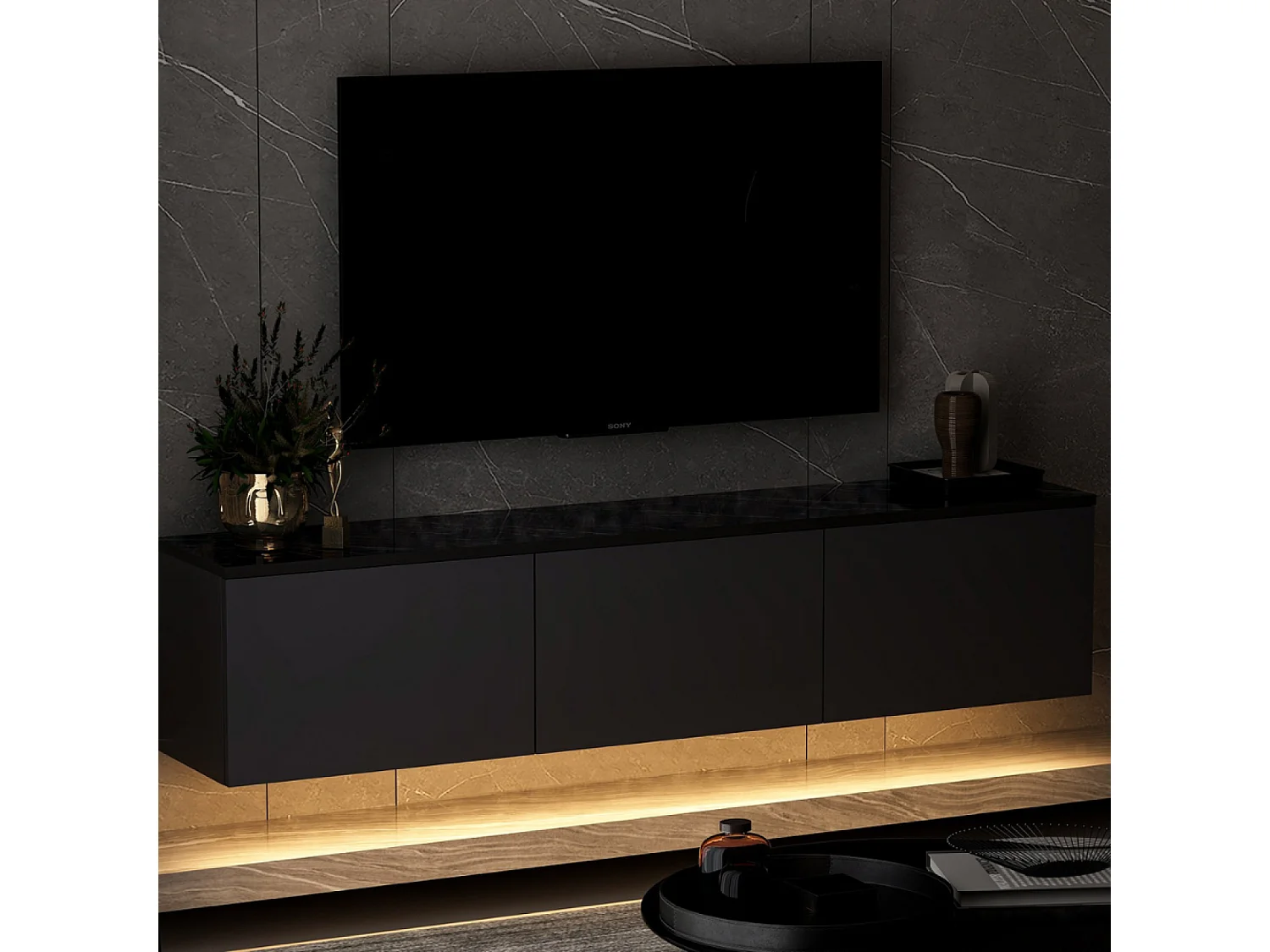 Meuble TV contemporain anthracite avec rangement 160 cm NAEL