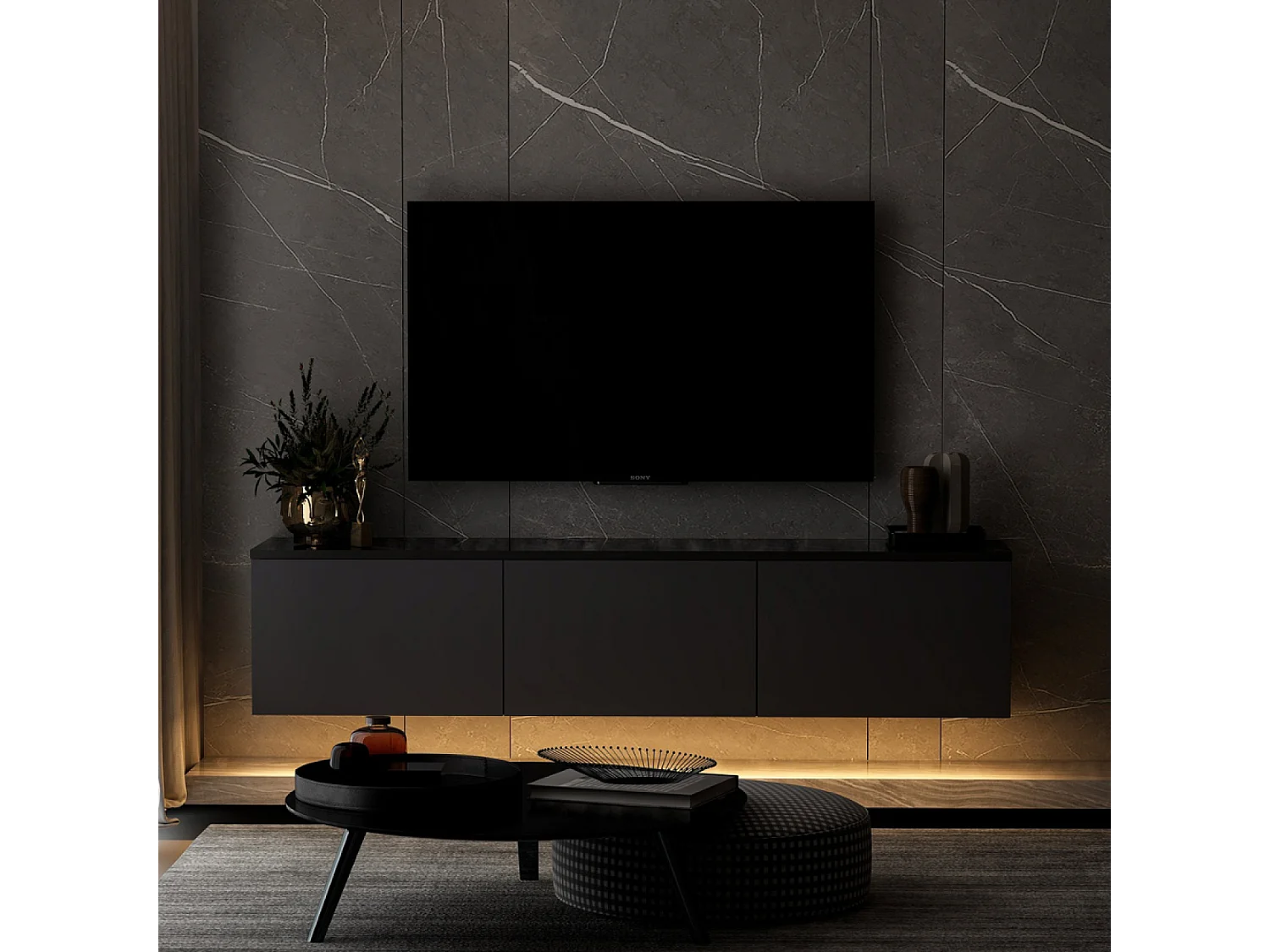 Meuble TV contemporain anthracite avec rangement 160 cm NAEL
