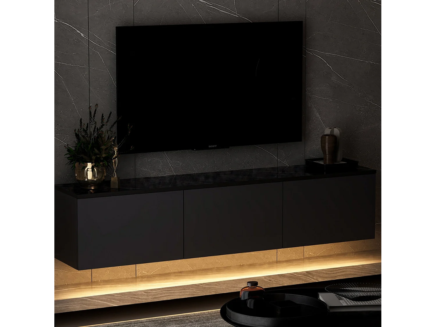 Meuble TV contemporain anthracite avec rangement 160 cm NAEL