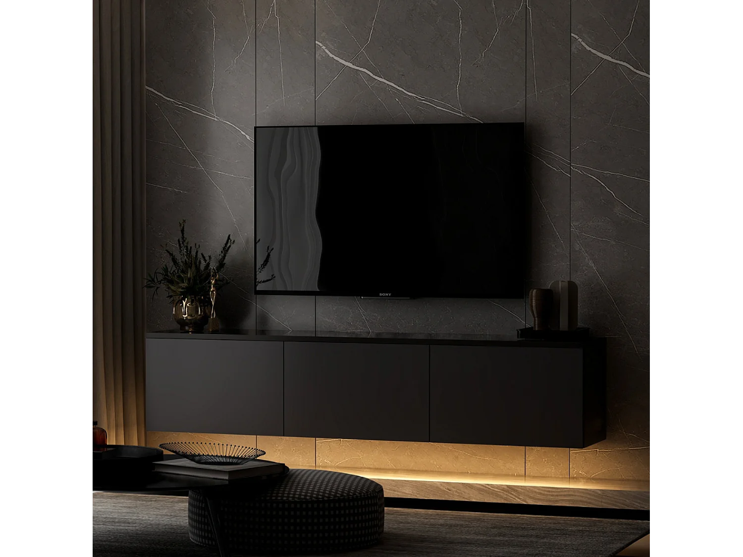 Meuble TV contemporain anthracite avec rangement 160 cm NAEL