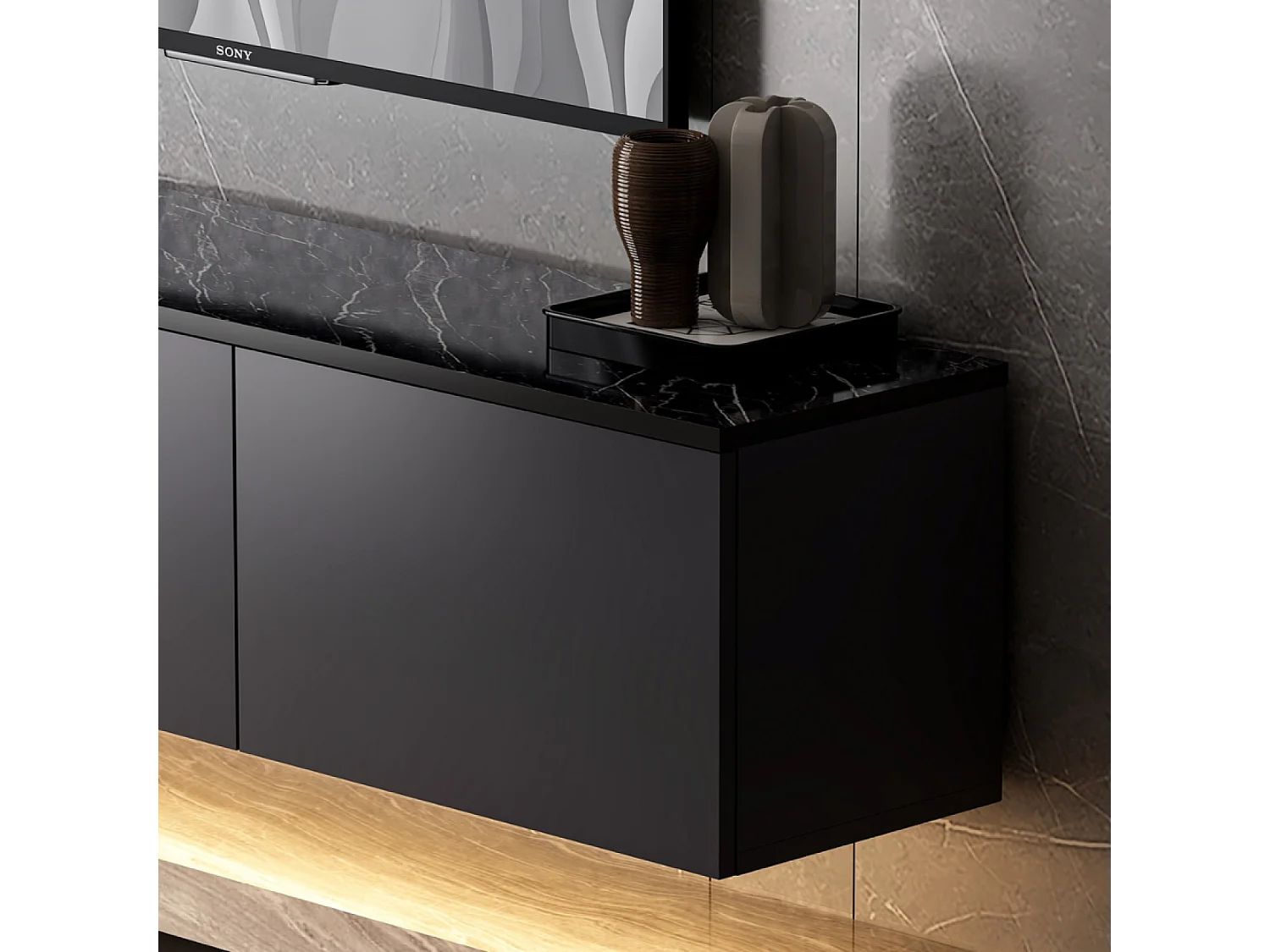 Meuble TV contemporain anthracite avec rangement 160 cm NAEL