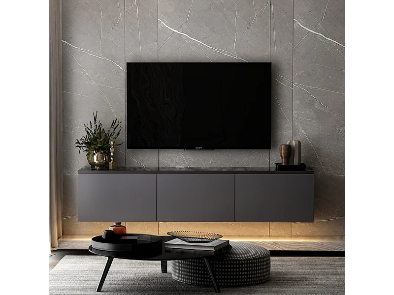 Meuble TV contemporain anthracite avec rangement 160 cm NAEL