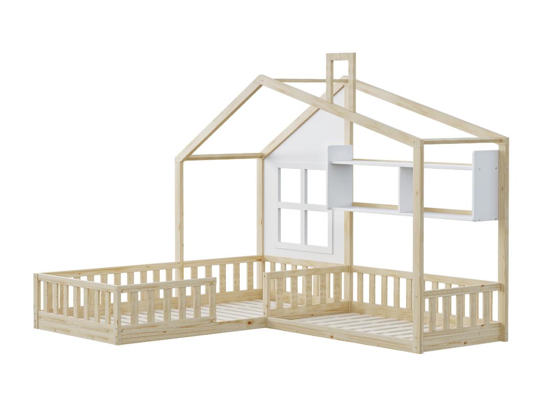 Cama infantil de madera 70x140 cm/90x200 cm - con estantes y somier - Natural