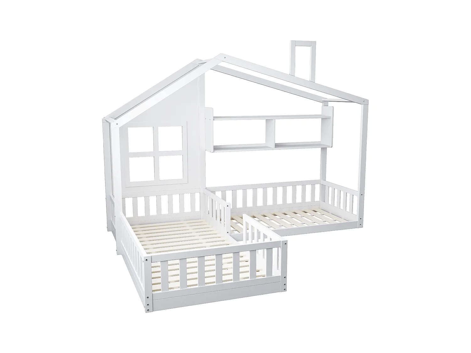 Lit enfant 70x140 cm/90x200 cm en bois - avec étagères et sommier à lattes - Blanc