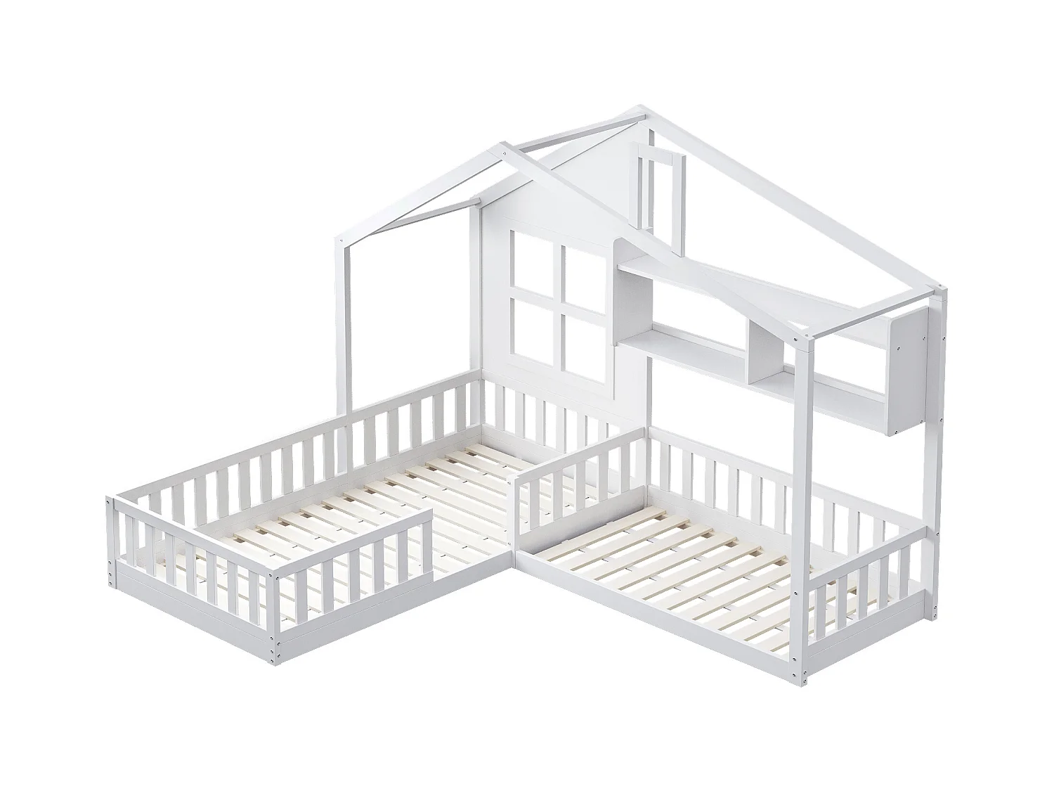 Lit enfant 70x140 cm/90x200 cm en bois - avec étagères et sommier à lattes - Blanc