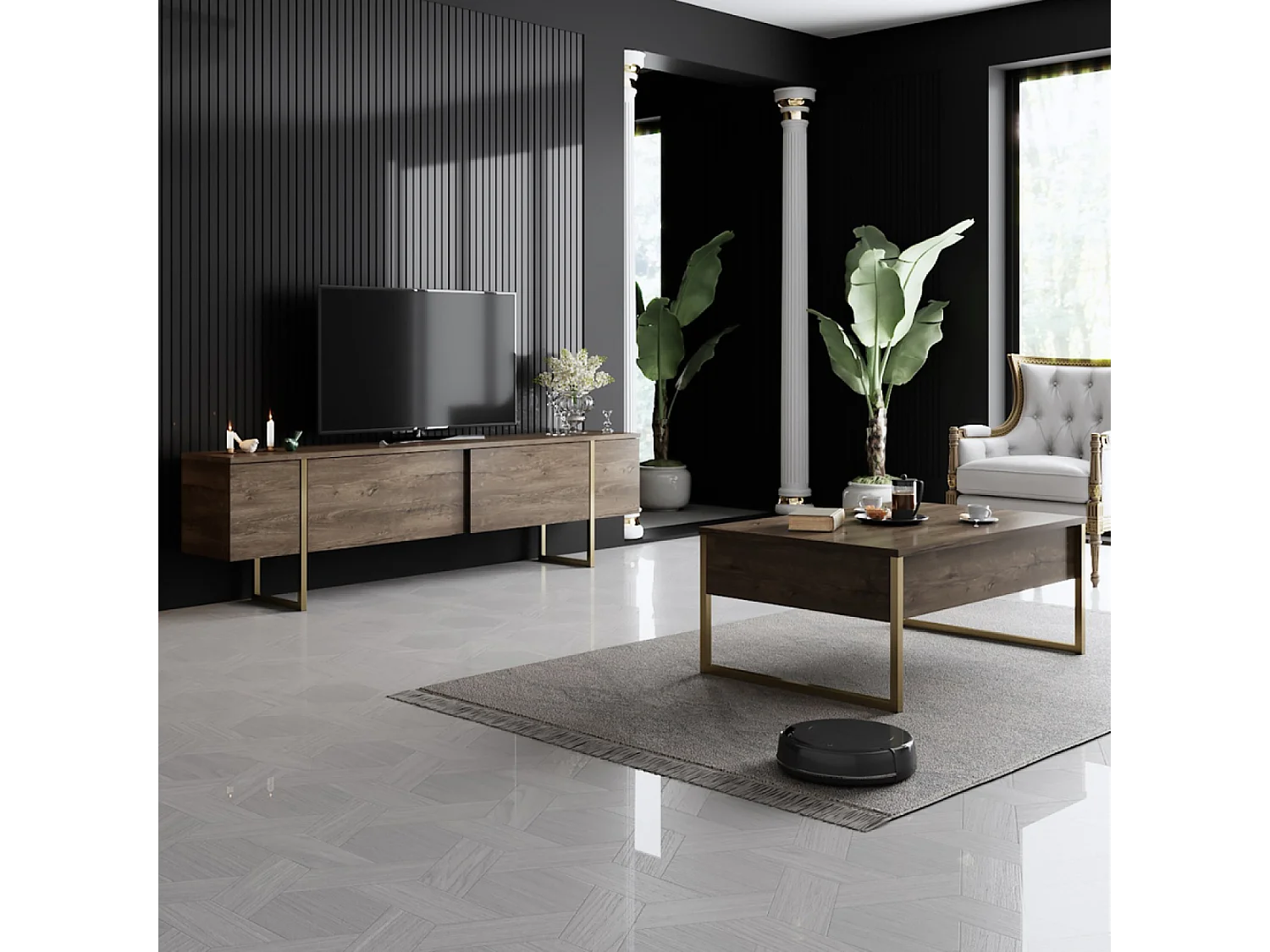 Mobile TV contemporaneo in antracite con contenitore 160 cm NAEL