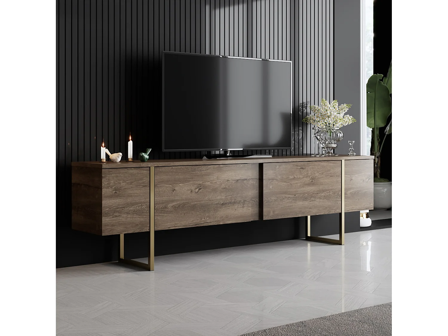 Móvel de TV contemporâneo antracite com arrumação - 160 cm