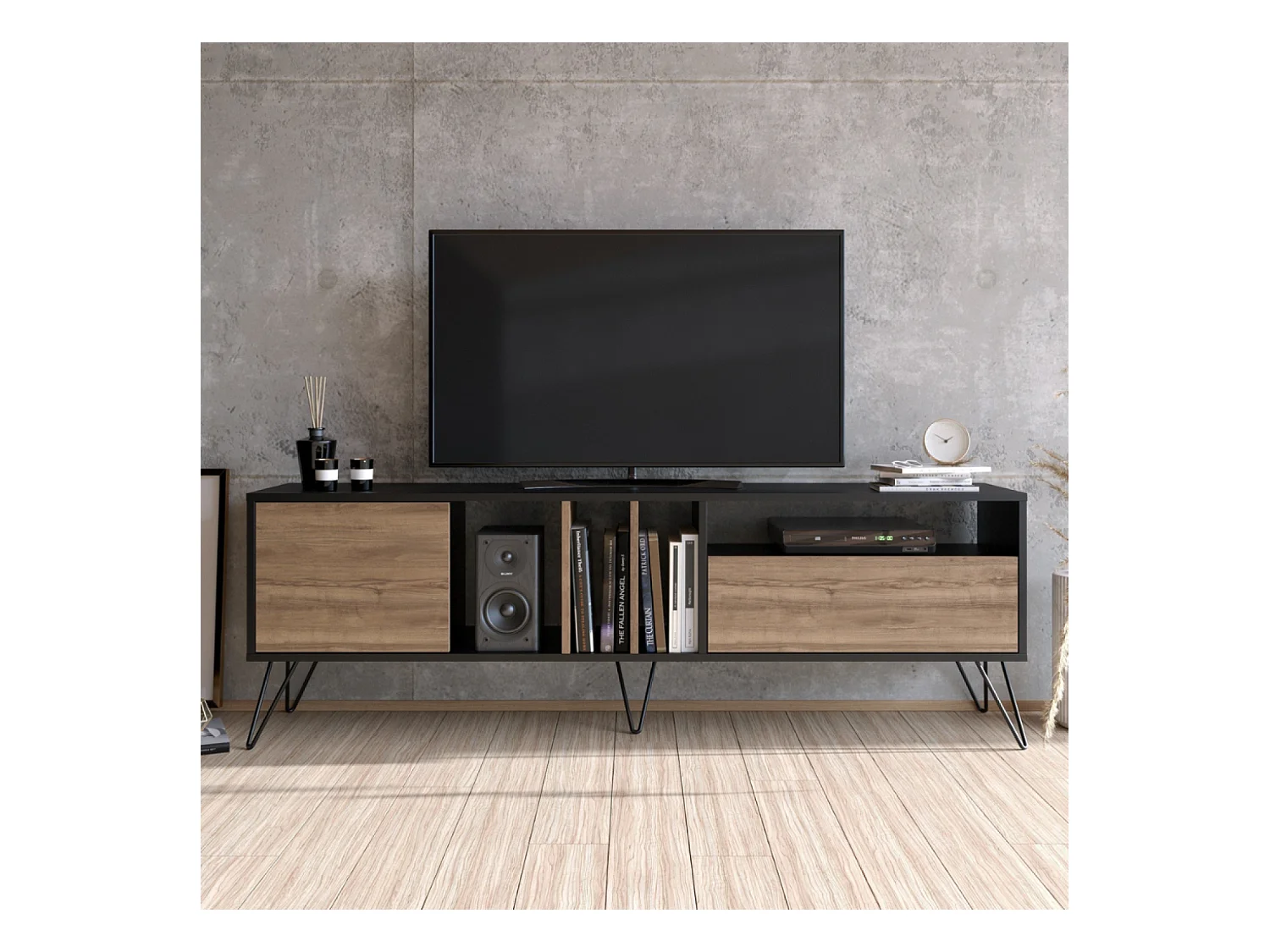 Industriële TV-meubel van Hout en Goud met Opbergruimte 180 cm