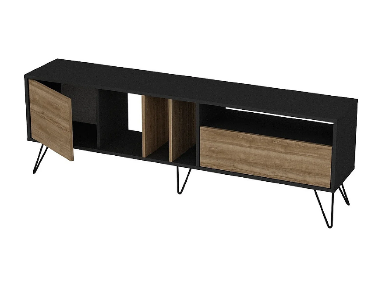 Meuble TV industriel bois et noir avec rangement 180 cm BAYLEE