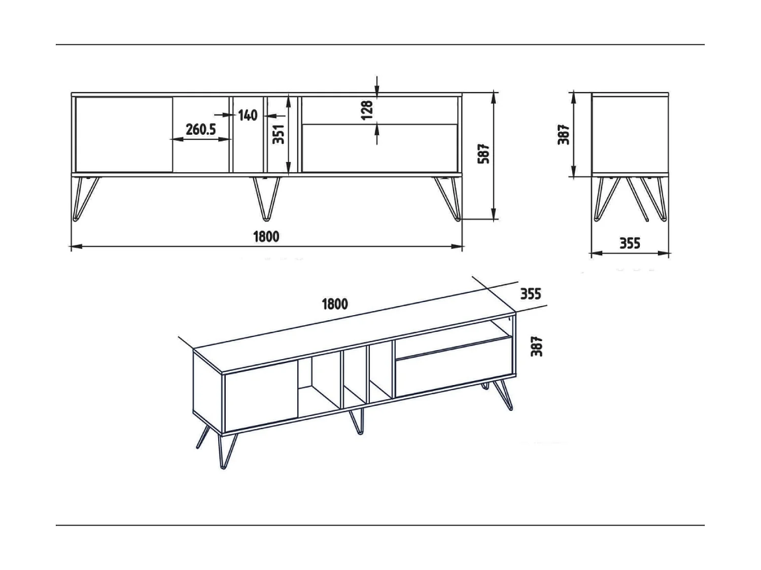 Meuble TV industriel bois et noir avec rangement 180 cm BAYLEE