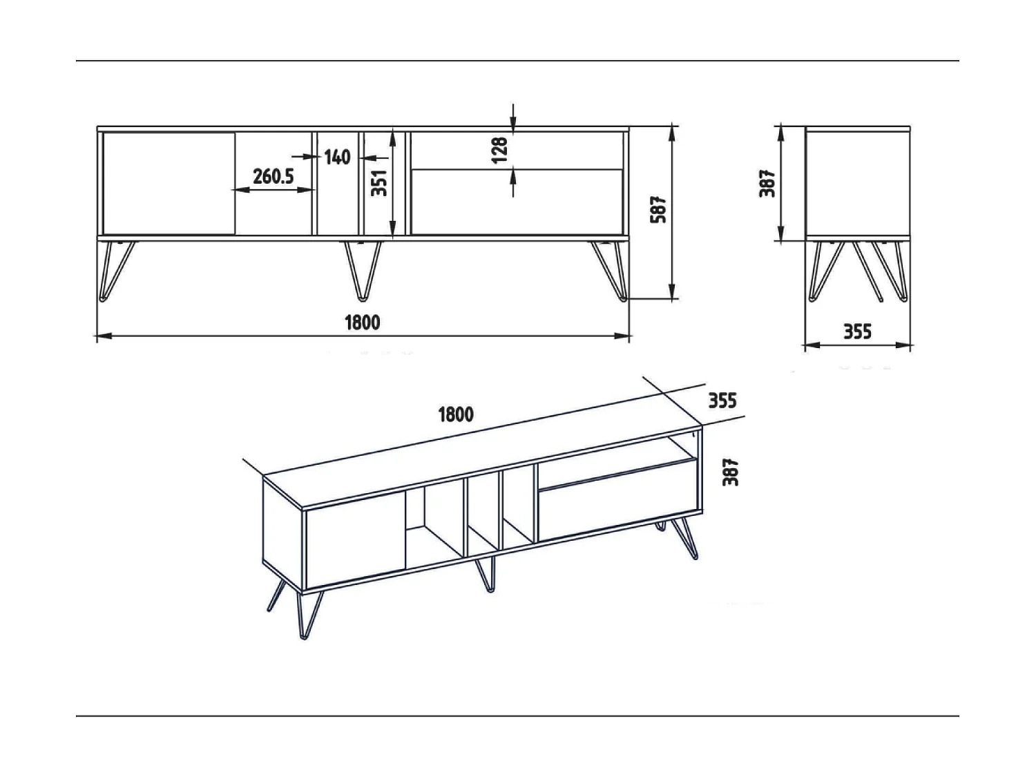 Meuble TV industriel bois et noir avec rangement 180 cm BAYLEE