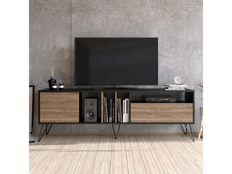Porta TV in legno e oro con contenitore 180 cm BEARN