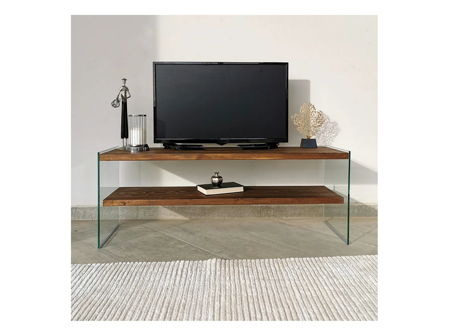 Meuble TV contemporain verre et bois 120 cm JOY