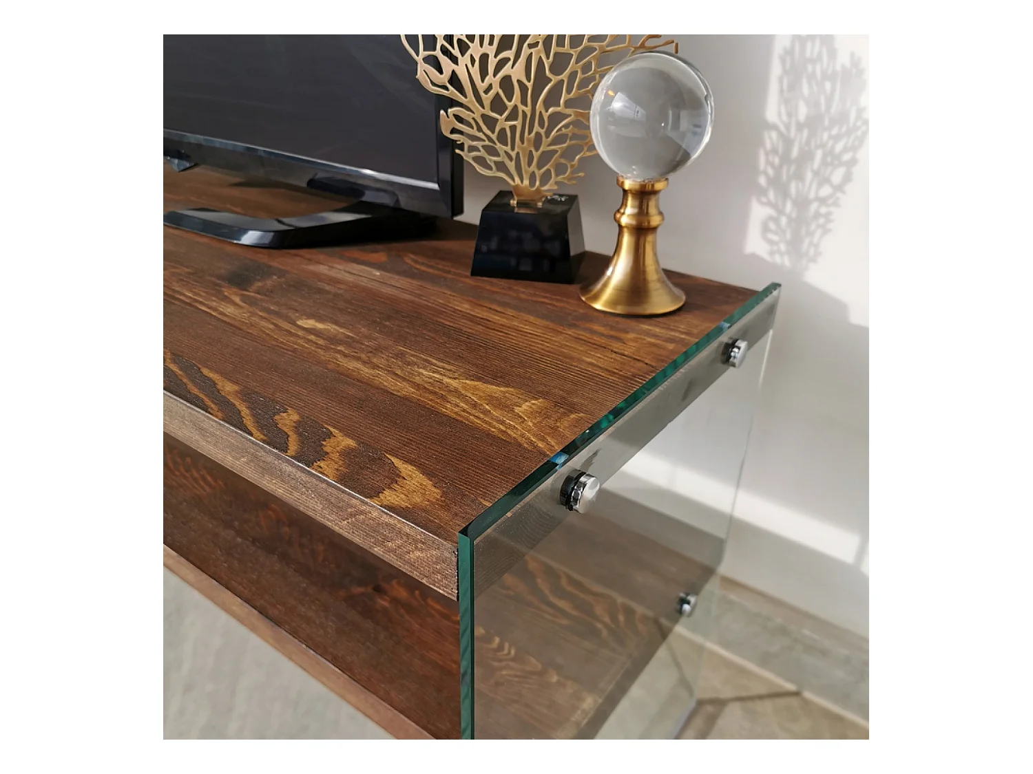 Meuble TV contemporain verre et bois 120 cm JOY