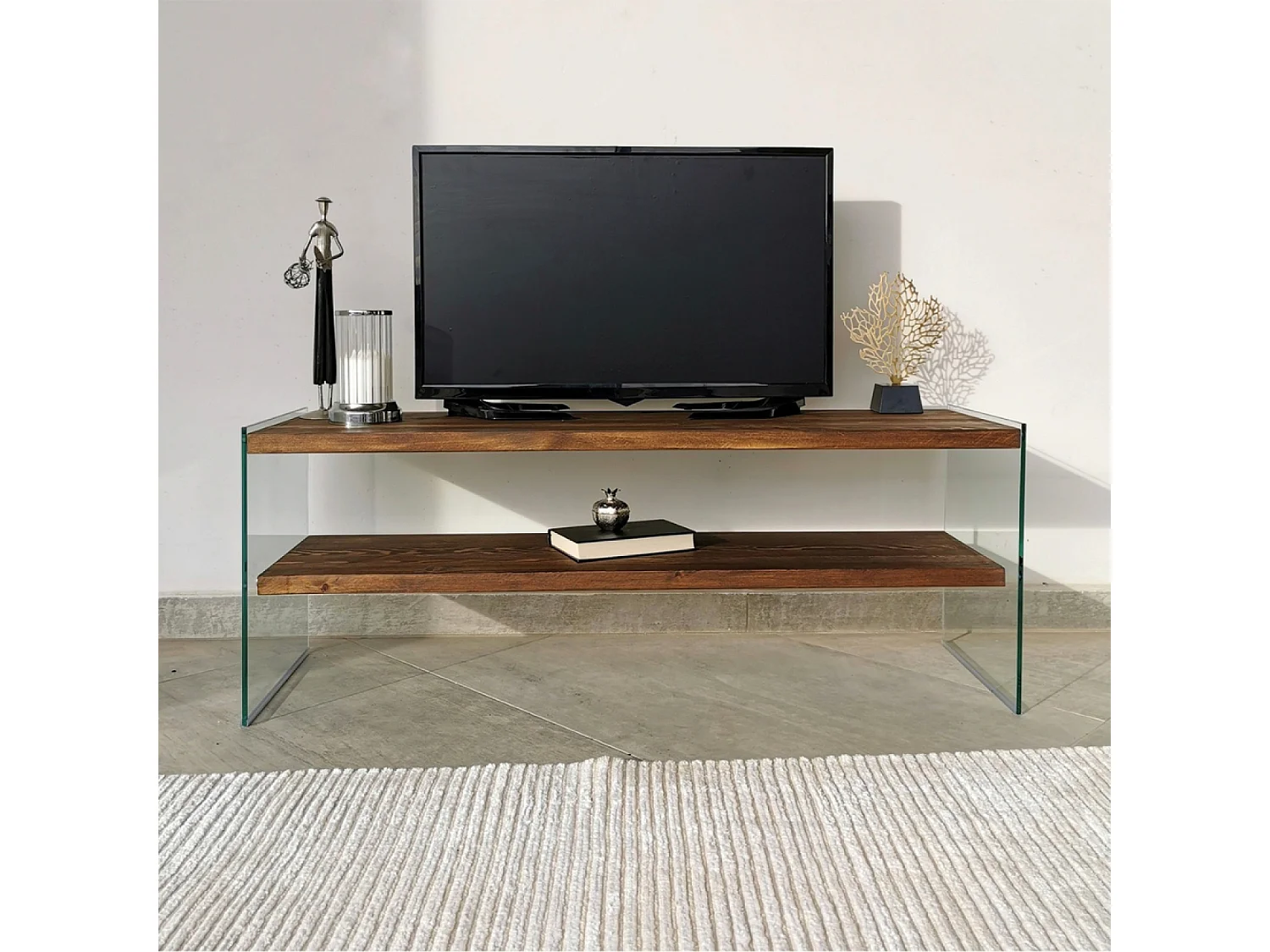 Meuble TV contemporain verre et bois 120 cm JOY