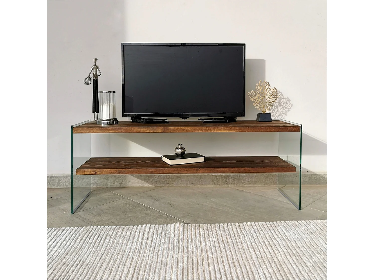 Meuble TV contemporain verre et bois 120 cm JOY