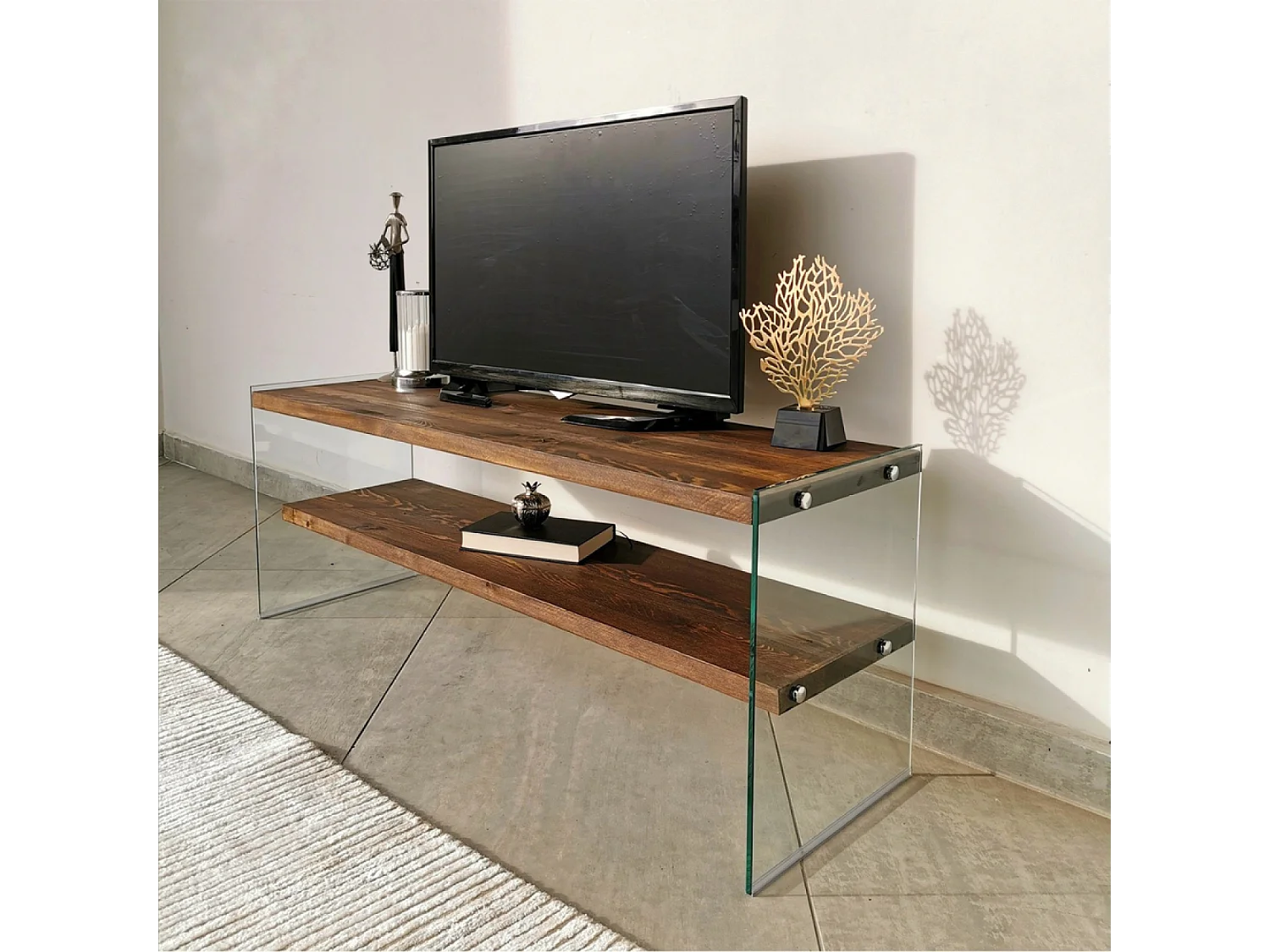 Meuble TV contemporain verre et bois 120 cm JOY