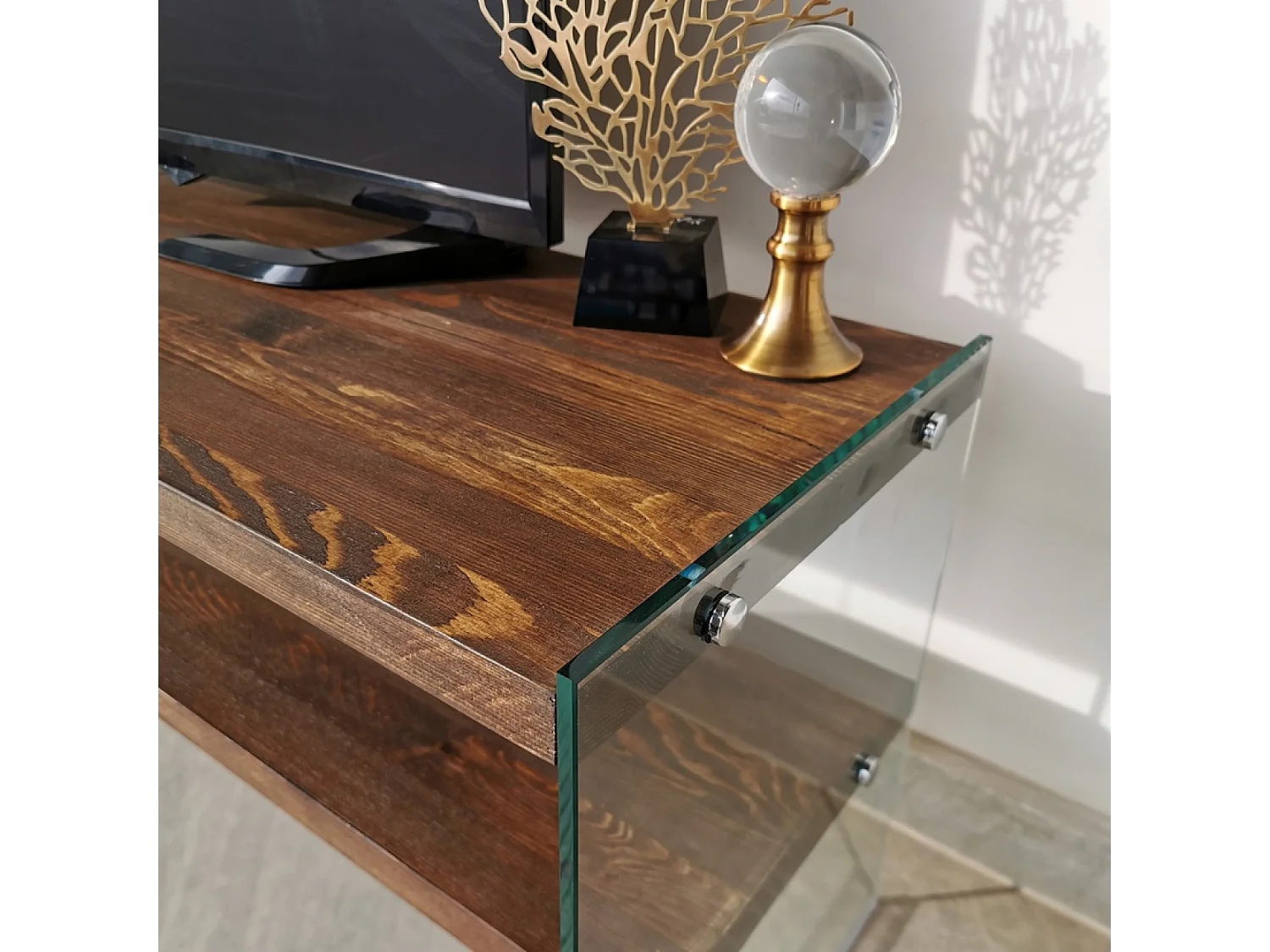 Meuble TV contemporain verre et bois 120 cm JOY